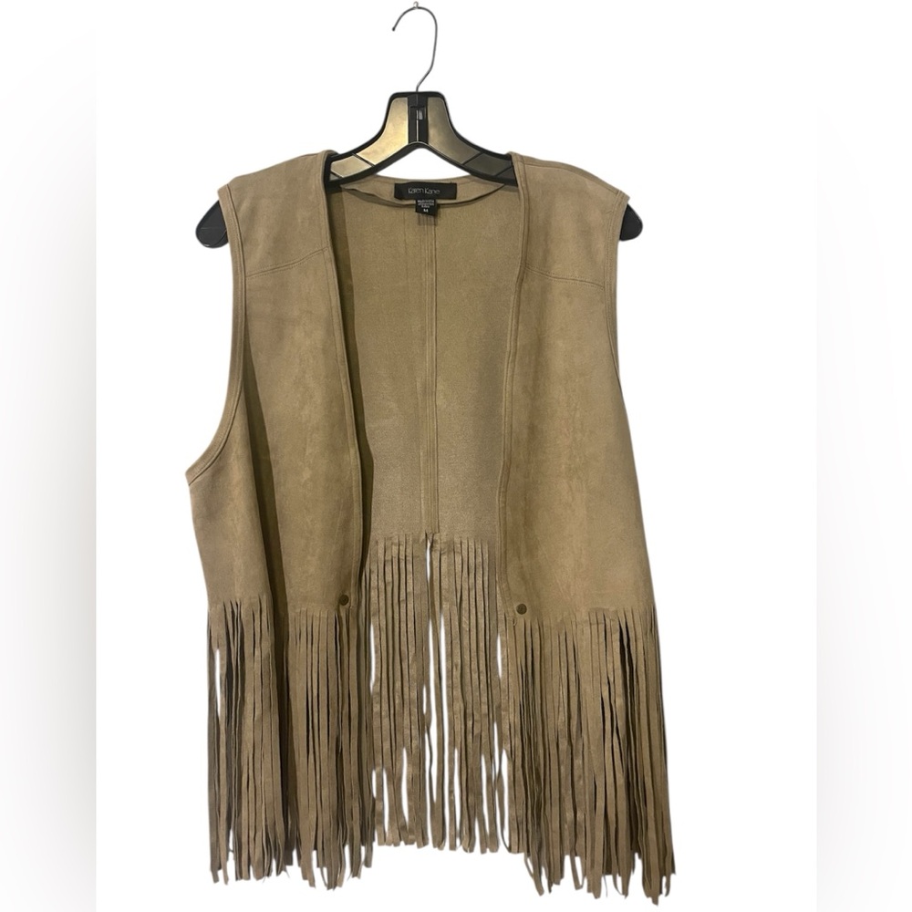 Karen Kane Tan Faux-Suede Fringe Vest